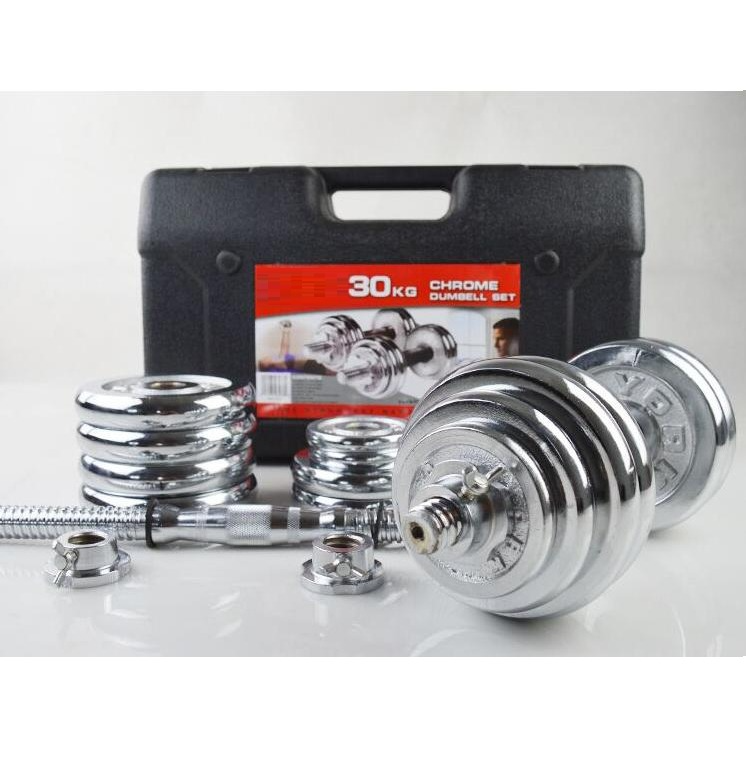 York Chrome Barbell and Dumbbells Set of 2, Chrome Cast Iron Dumbbells, Standard Knurled Handle, Spinlock Collars, Dumbbell Set Weights