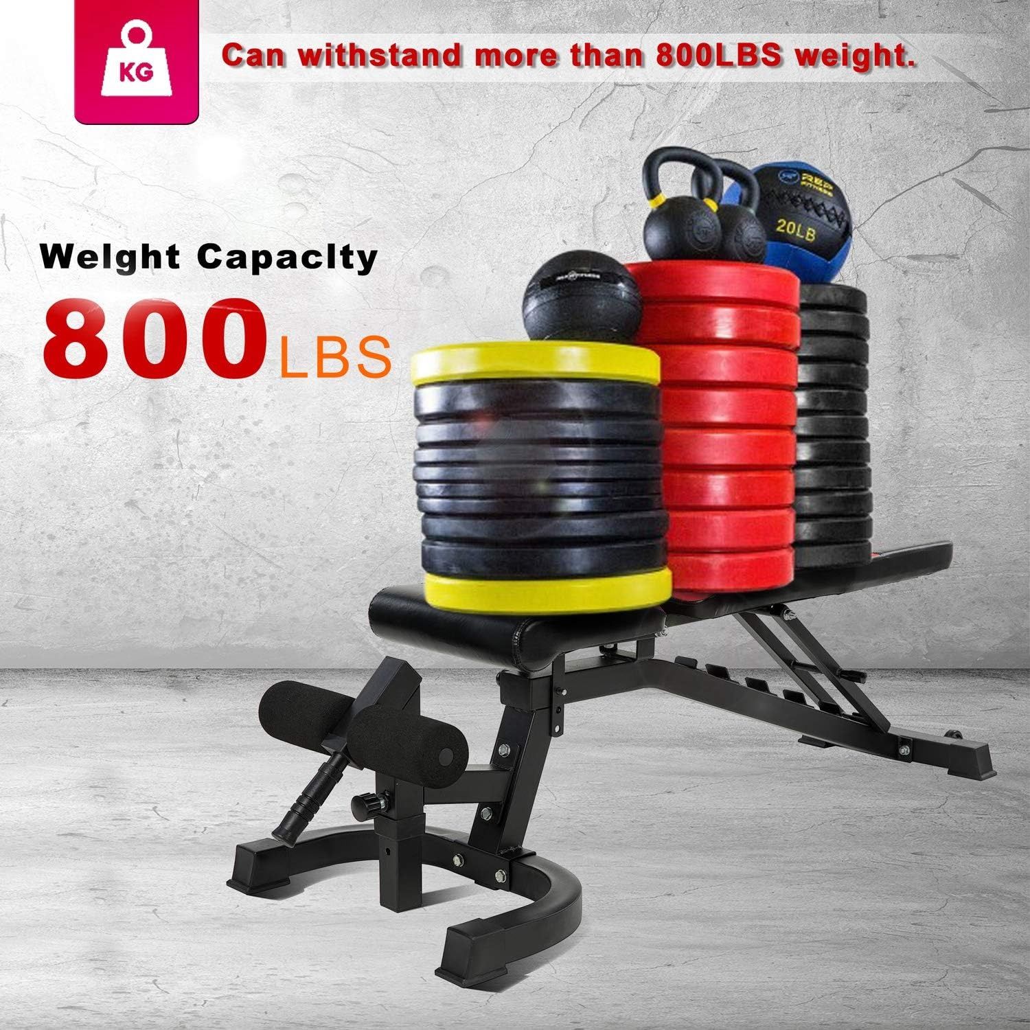 Weight Bench, Adjustable Workout Bench Press 800lbs Flat Incline Decline Utility Bench Sit Up Exercise Bench for Home Gym Strength Training Full Body Workout