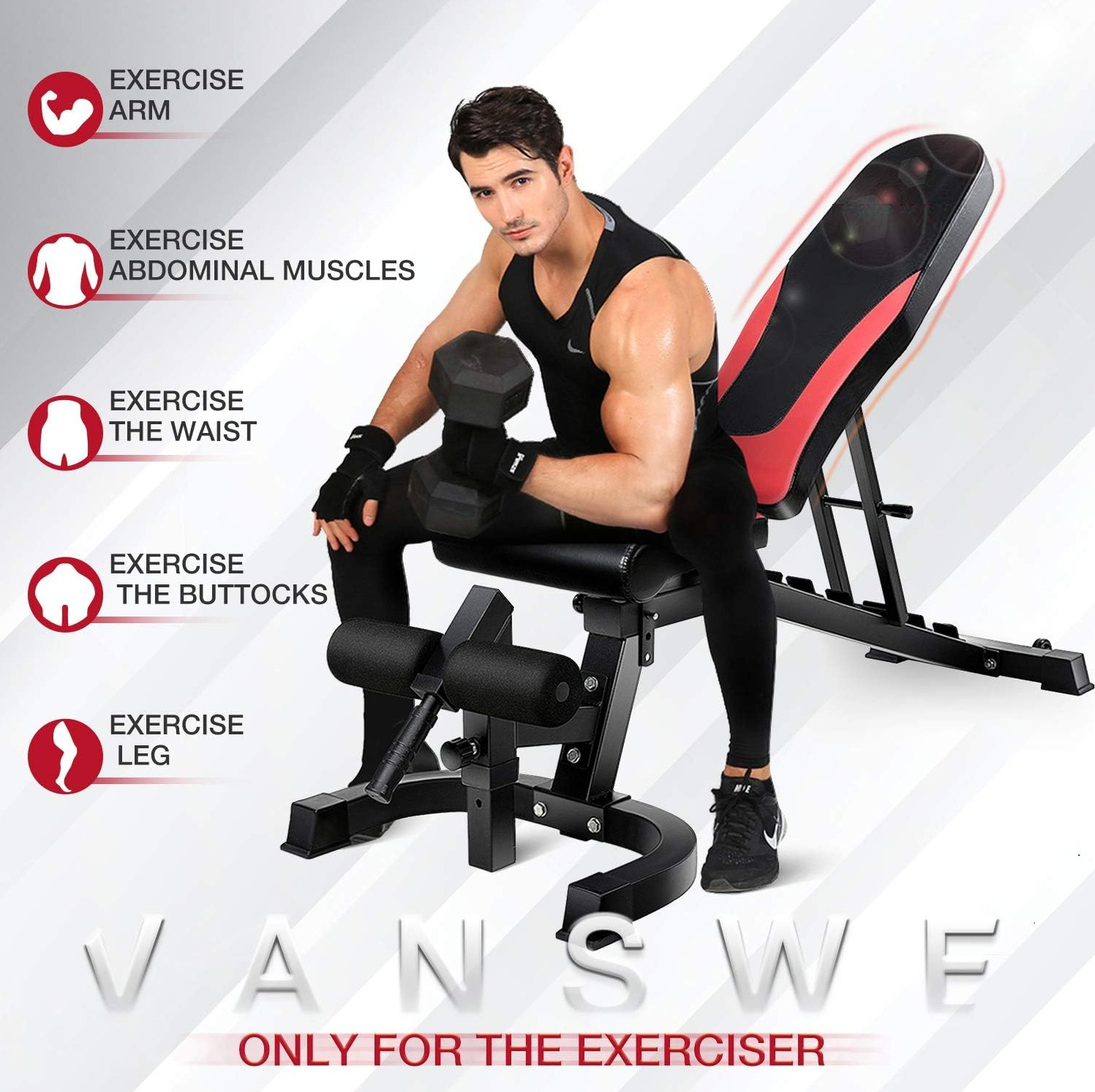 Weight Bench, Adjustable Workout Bench Press 800lbs Flat Incline Decline Utility Bench Sit Up Exercise Bench for Home Gym Strength Training Full Body Workout