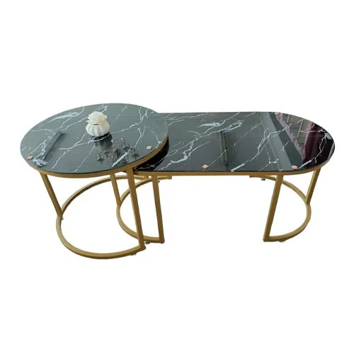 2 In 1 Glass Nesting Textured Coffee Table Kitchen & Dining Room Furniture Light and luxury Wide Smooth Marble texture