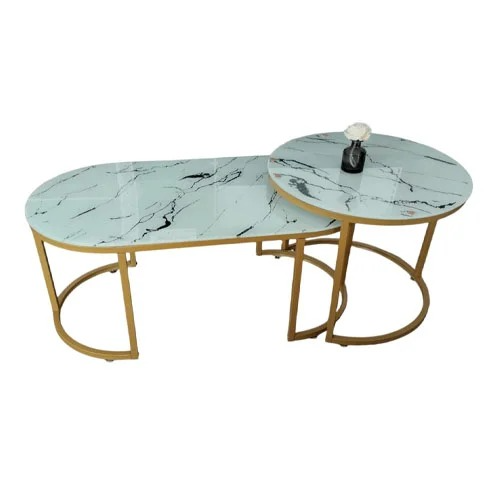 2 In 1 Glass Nesting Textured Coffee Table Kitchen & Dining Room Furniture Light and luxury Wide Smooth Marble texture