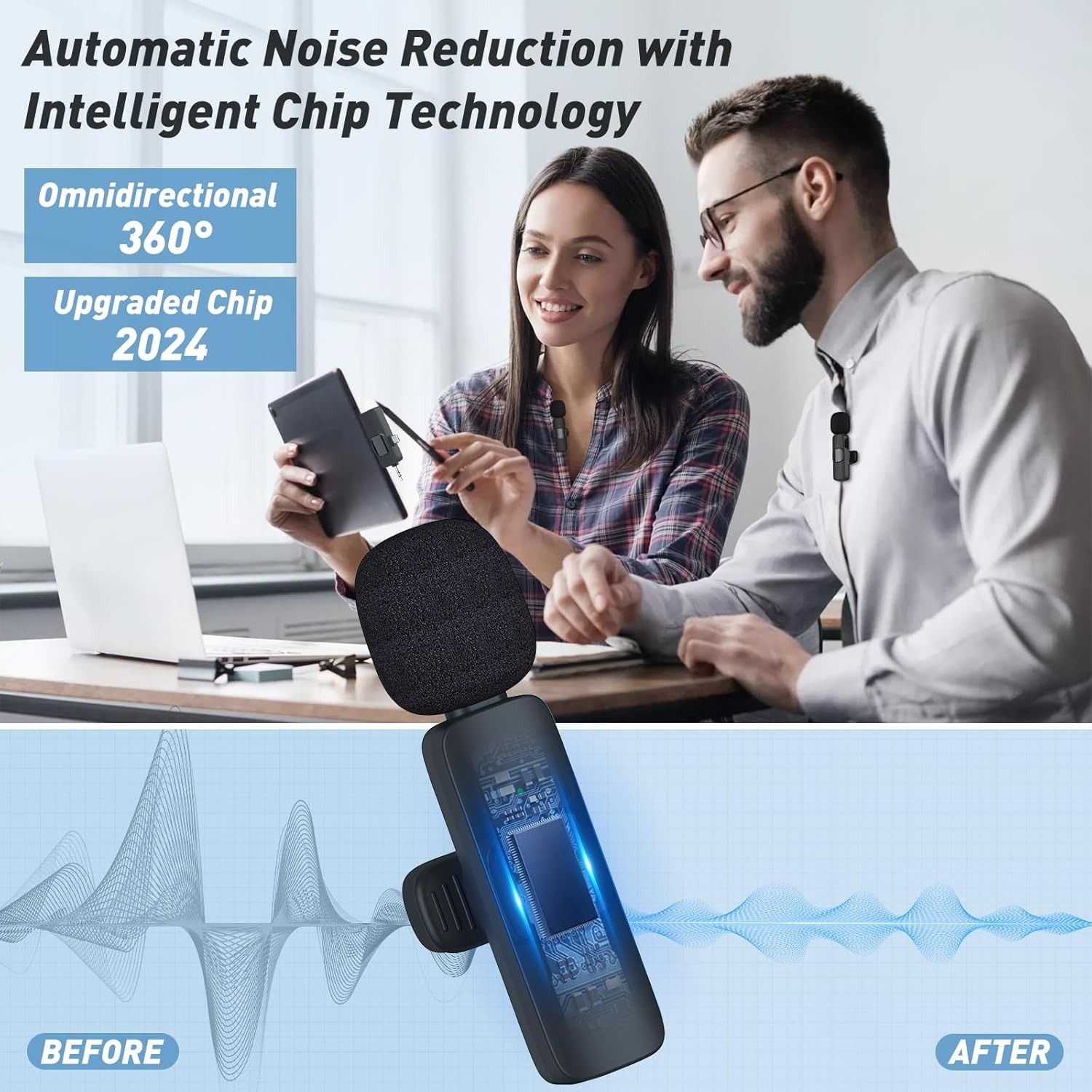 3 in 1 Wireless Microphone for iPhone, iPad, Android, Camera, Mini Microphones USB C, 12Hs Working Time, Lavalier Mic for Vlog, Podcast, TikTok, YouTube