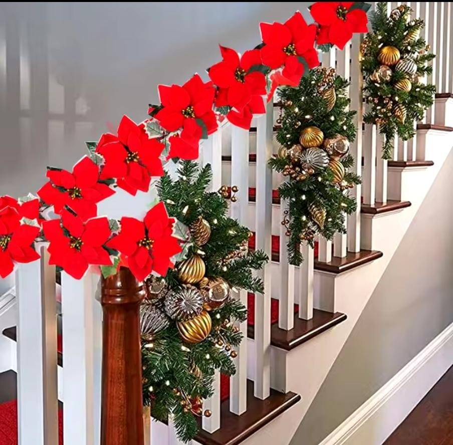 LED Christmas Poinsettia Fairy String Lights Flower Garland Christmas Decor 2Mtrs