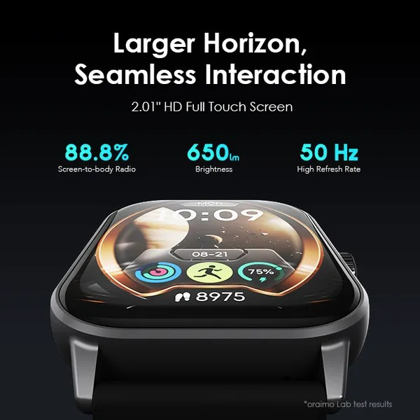 oraimo Watch 5 2.01" HD Panda Glass 1ATM Smart Watch