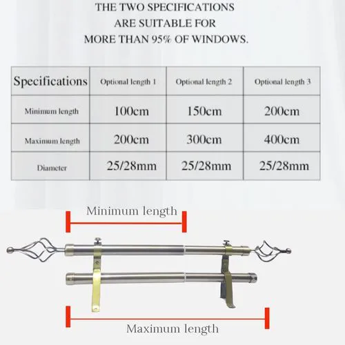 Extendable Window & Door Curtain Rods Double + FREE Holders And Screws