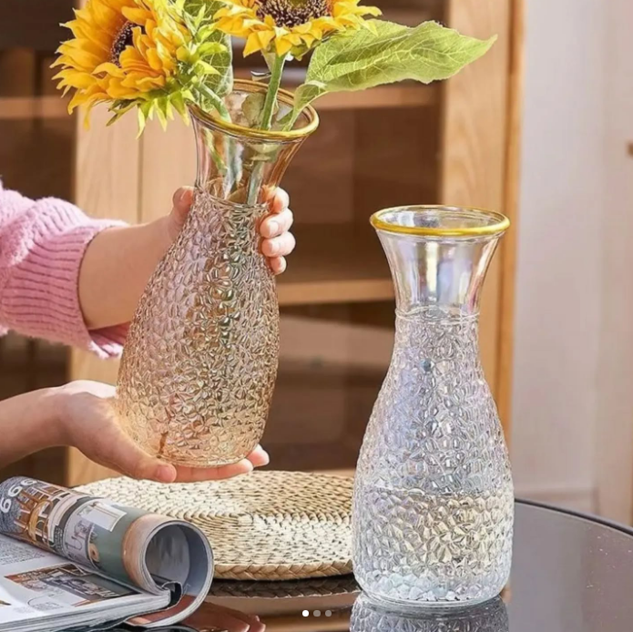 1 PC Gold Line Glass Vase Plants Pot for Party Office Indoor or Home Decoration