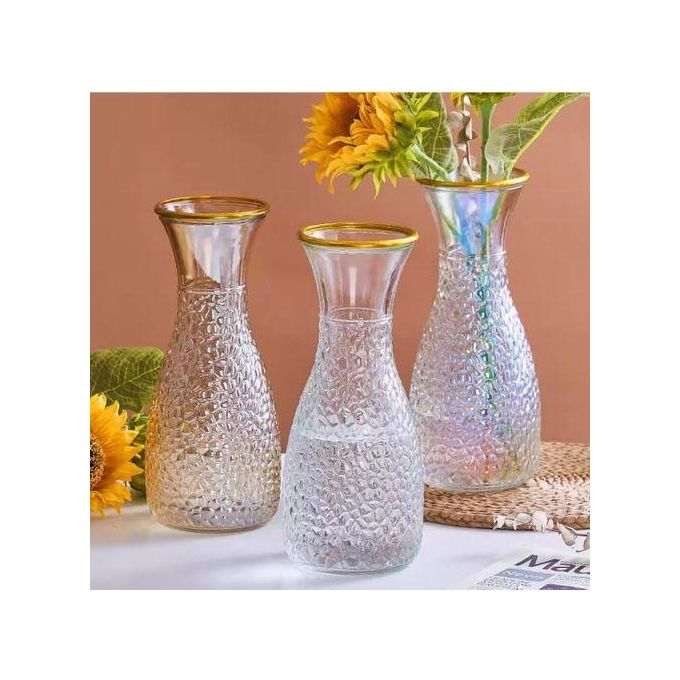 1 PC Gold Line Glass Vase Plants Pot for Party Office Indoor or Home Decoration