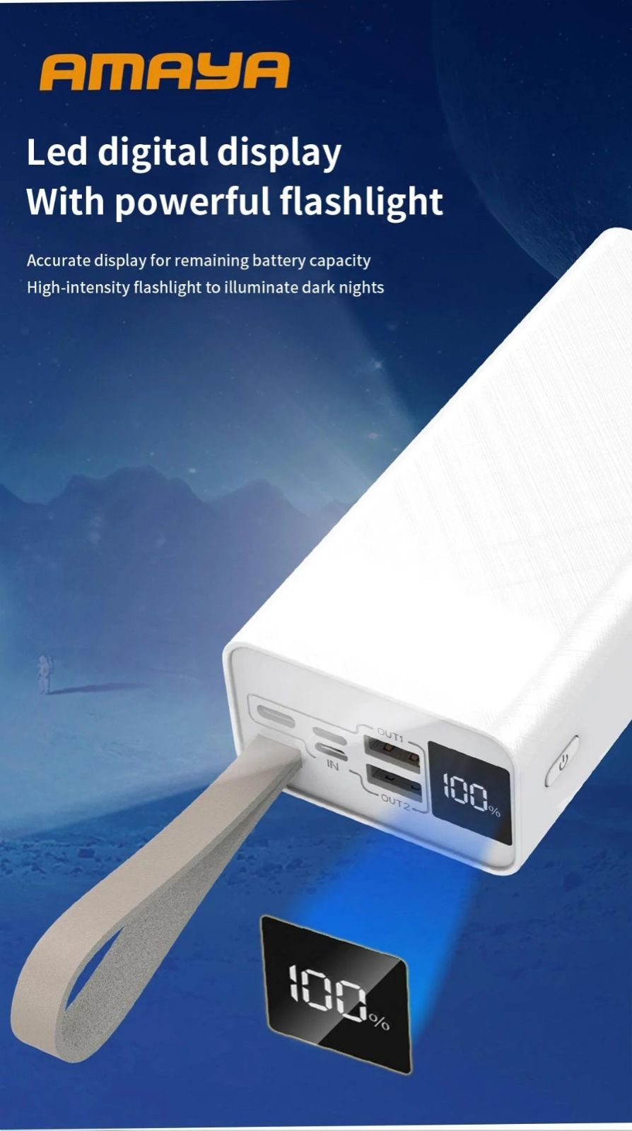 Amaya APW-04 power bank 40000mAh 22.5W super fast charging with flashlight