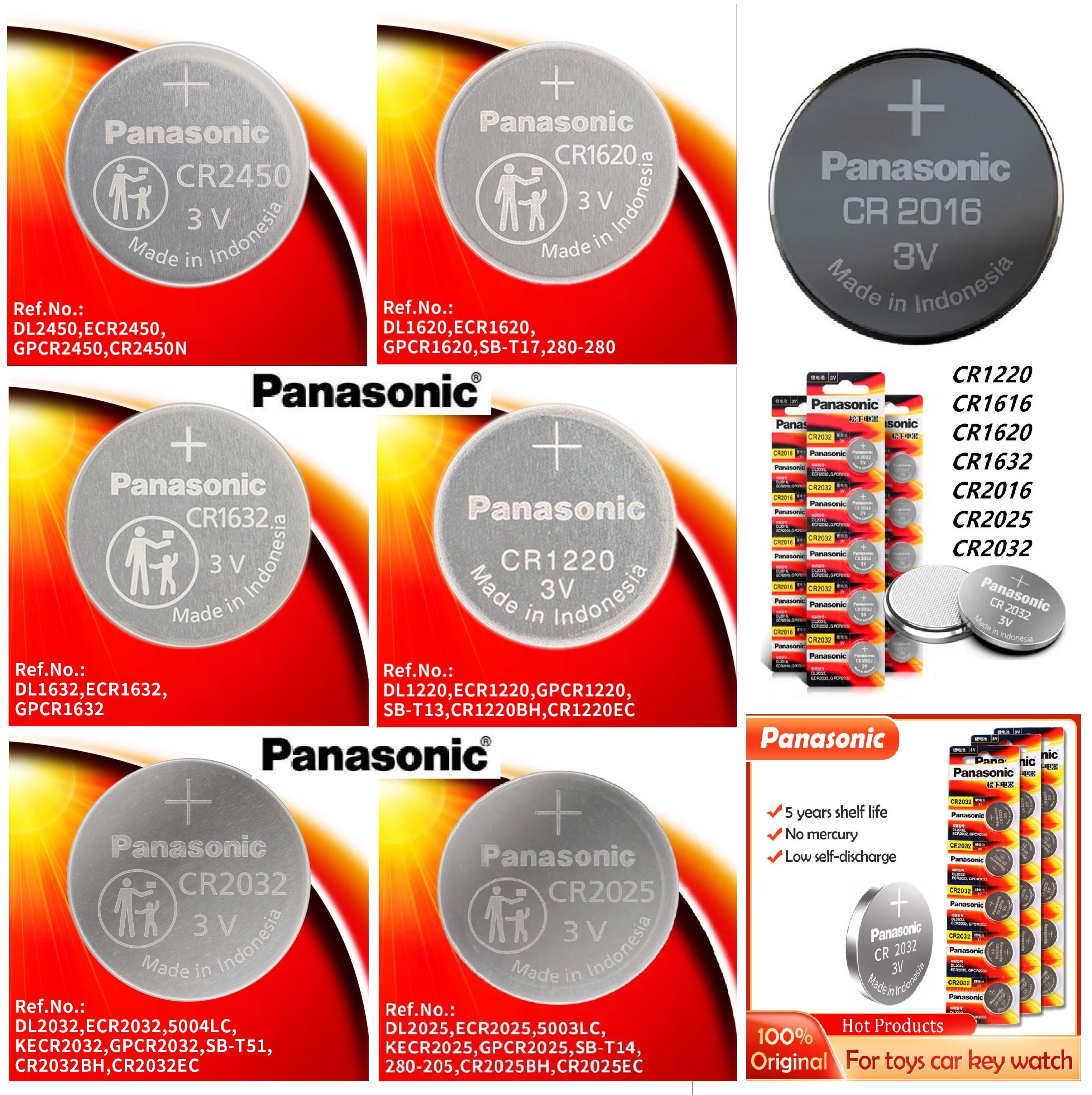 Panasonic Lithium (CR1220, CR1620, CR1632, CR2016, CR2025, CR2032, CR2450, CR1616) Coin Battery 3V - Long-Lasting Power for Keyless Entry Fobs, Toys, and More with Japan Technology