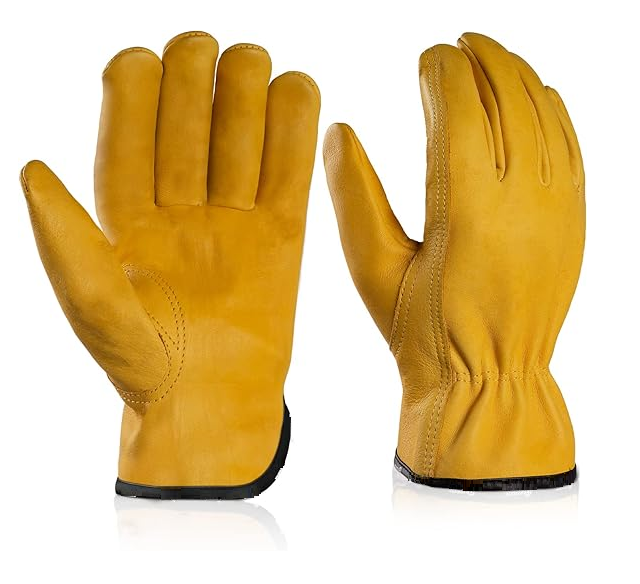 Leather Work Gloves for Work, Garden, Thorn Resistant, Gardening, Heavy Duty Gripper Gloves for Men & Women, Breathable and Flexible Construction