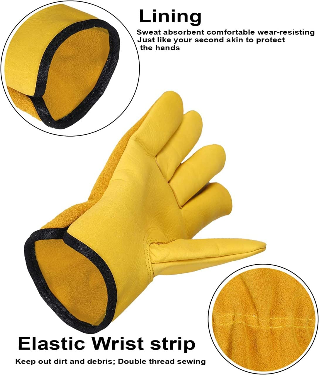 Leather Work Gloves for Work, Garden, Thorn Resistant, Gardening, Heavy Duty Gripper Gloves for Men & Women, Breathable and Flexible Construction