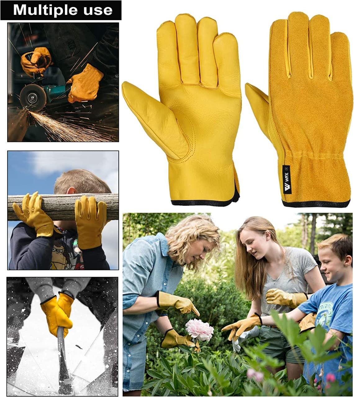 Leather Work Gloves for Work, Garden, Thorn Resistant, Gardening, Heavy Duty Gripper Gloves for Men & Women, Breathable and Flexible Construction