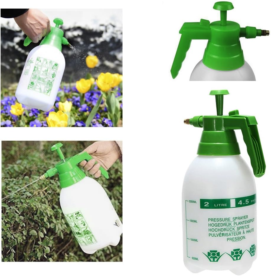 2 Ltr Pressure Spray Bottle Garden Adjustable Chemical Sprayer Handheld Pump Lawn Safety Adjustable Nozzle Watering Spraying Weeds Home Cleaning and Car Washing