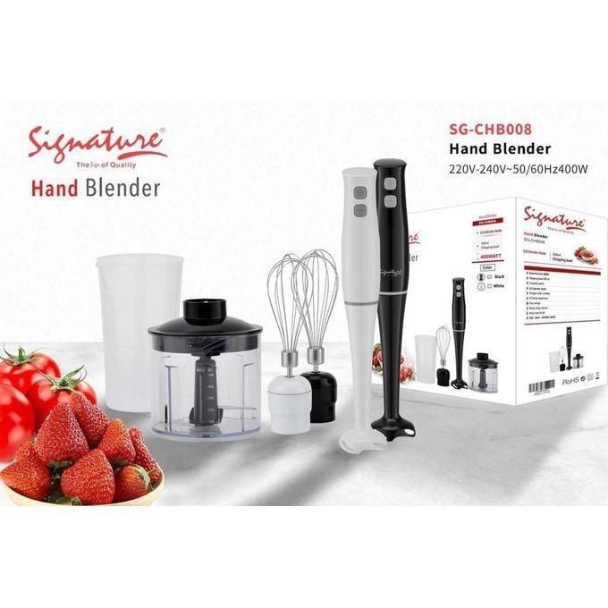 Signature 3 in 1 Electric Hand-held  immersion Blender for mixing soups, baby food, sauces, smoothies, Chopper, Egg Whisk | 400W Powerful Hand Mixer | 220V 240V | Multi-Purpose Kitchen Appliance