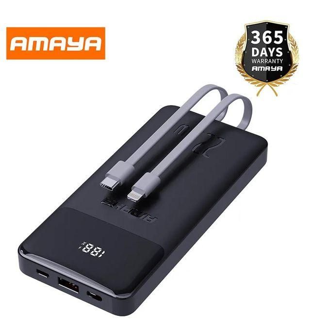 Amaya APW-12 UltraFast 10000mAh Powerbank – 22.5W Super Fast Charging Portable Charger With Dual Port & Dual Cables For Smartphones, Tablets, And More – Black