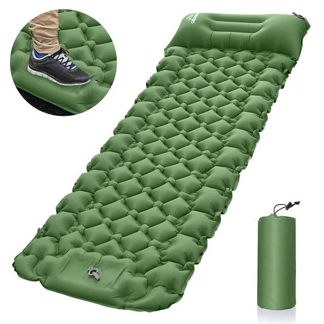 Camping Sleeping Pad with Compass, Ultralight Inflatable Sleeping Mat with Pillow, Built-in Foot Pump, Portable Camping Air Mattress for Backpacking Hiking Traveling Tent