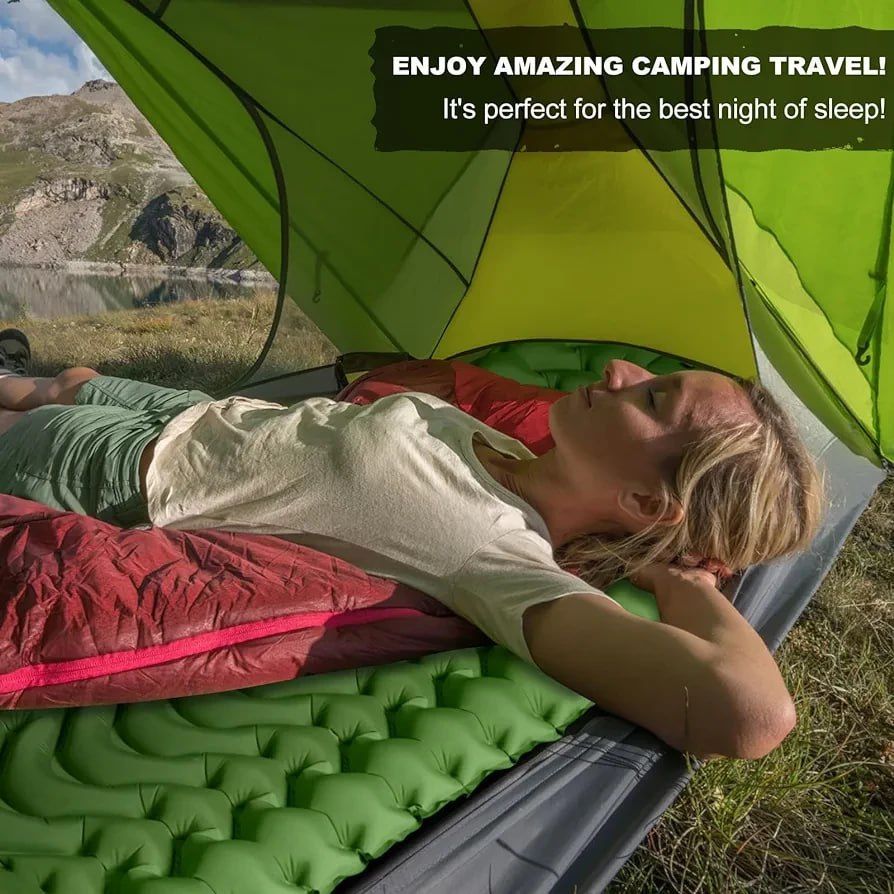Camping Sleeping Pad with Compass, Ultralight Inflatable Sleeping Mat with Pillow, Built-in Foot Pump, Portable Camping Air Mattress for Backpacking Hiking Traveling Tent