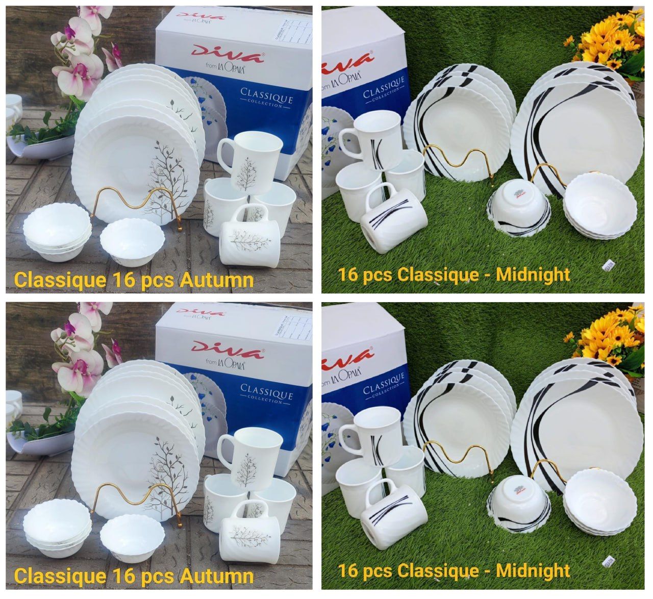 High Quality Diva 16 pcs Classique Glass Dinner Sets (4pcs dinner plates 4pcs soup plates 4pcs soup bowls 4pcs coffee mugs)