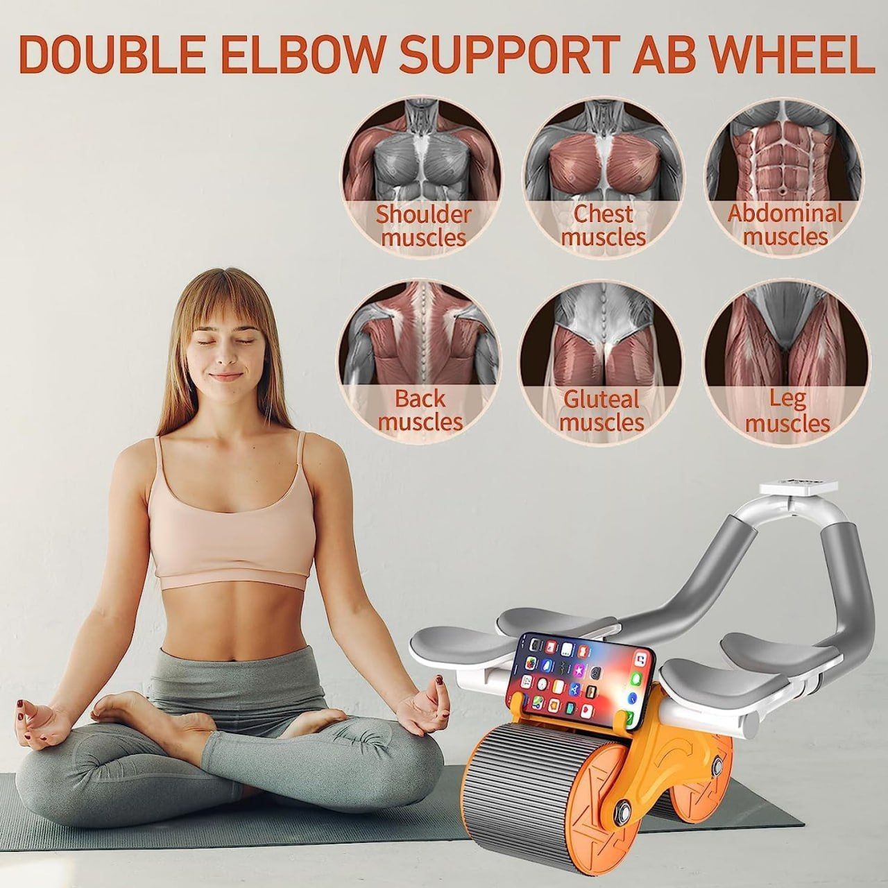 Elbow Support Ab Wheel Enhancing Abdominal Core Strength Kit Roller / Wheel for Home or Gym, Automatic Rebound Abdominal Wheel, Ab Workout Equipment with Elbow and mat