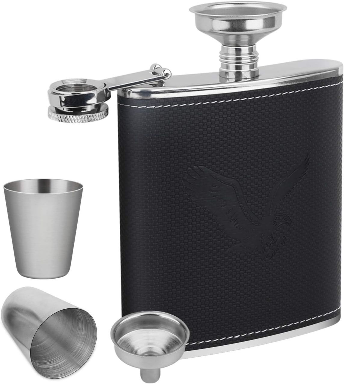 Hip whisky Flask / bottle Leather Wrapped Stainless Steel 200mls  Alcohol Flask Perfect for Men Gifts Birthday, Anniversary Comes in a nice package and with two tot cups