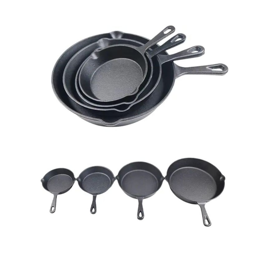 4 PC Set  Heavy & Premium Cast Iron Frying Pan Cooking skillet Egg Steak Fry Pan