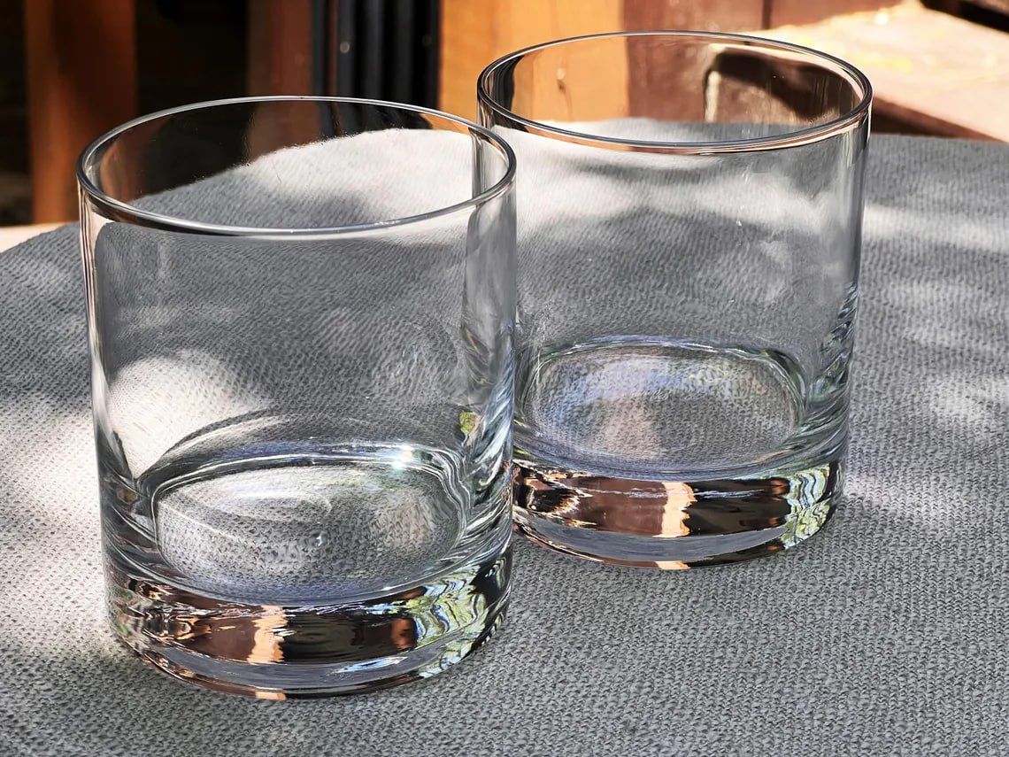 Set of 6 small juice & Whiskey Glasses, 11 oz heavy base glass tumblers, clear and durable small glasses for all drinks and milk