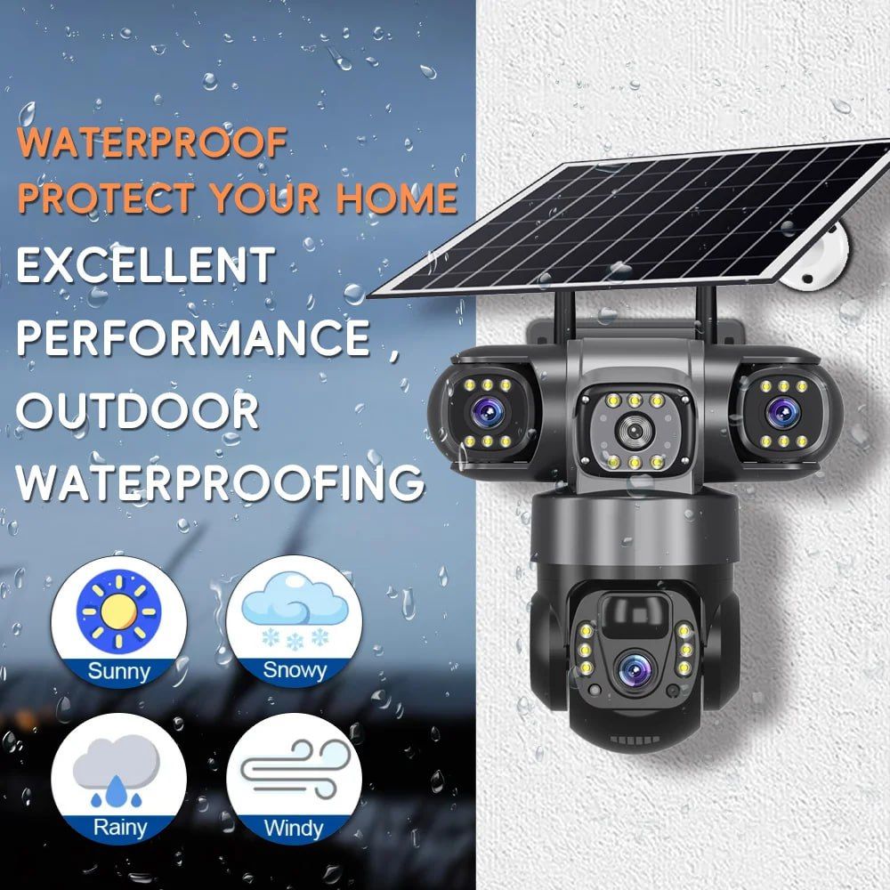 Outdoor WiFi IP Camera Triple Lens Triple Screens Security Video Monitor Night Vision Waterproof, Three Screens, PIR Human Detection, Solar Powered CCTV Security Camera