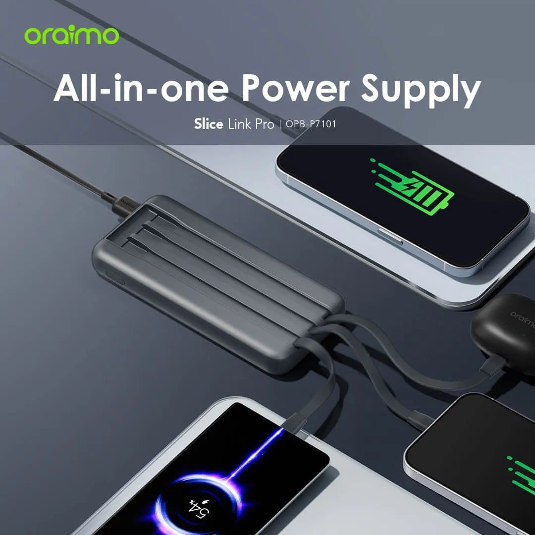 Oraimo Slice Link Pro 10000mAh 22.5W Power Bank with Charging Cables