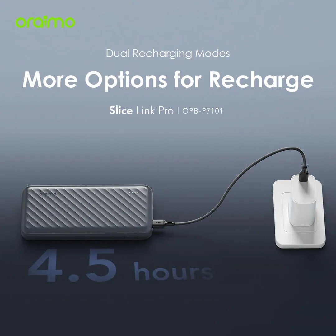 Oraimo Slice Link Pro 10000mAh 22.5W Power Bank with Charging Cables
