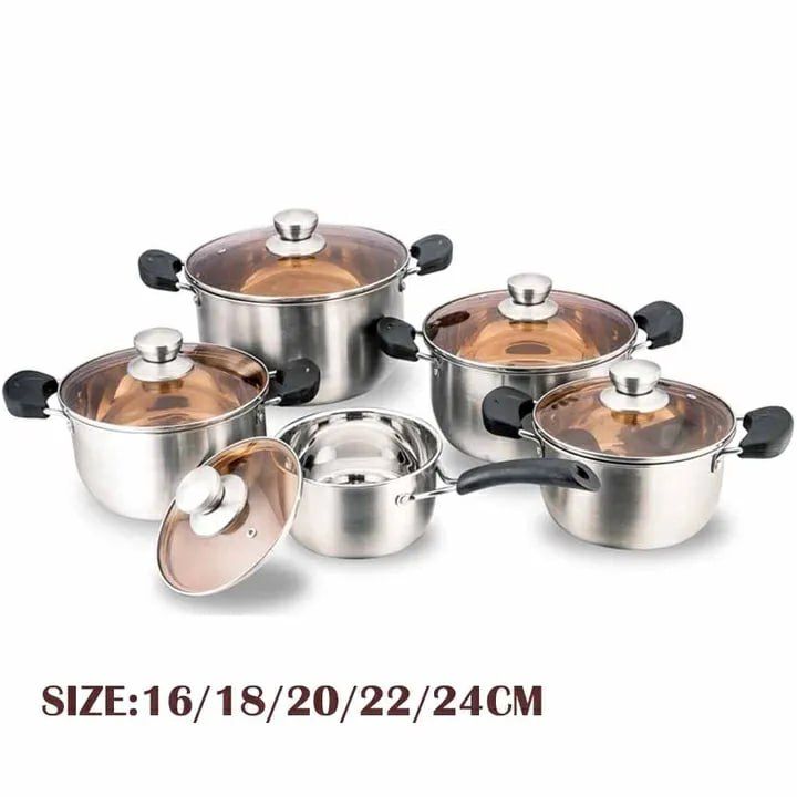 10-PCS Stainless steel Pots Non Stick Sufuria Cookware Set Cooking Pots Sufuria 5pcs pots + 5pcs lids（16/18/20/22/24cm)