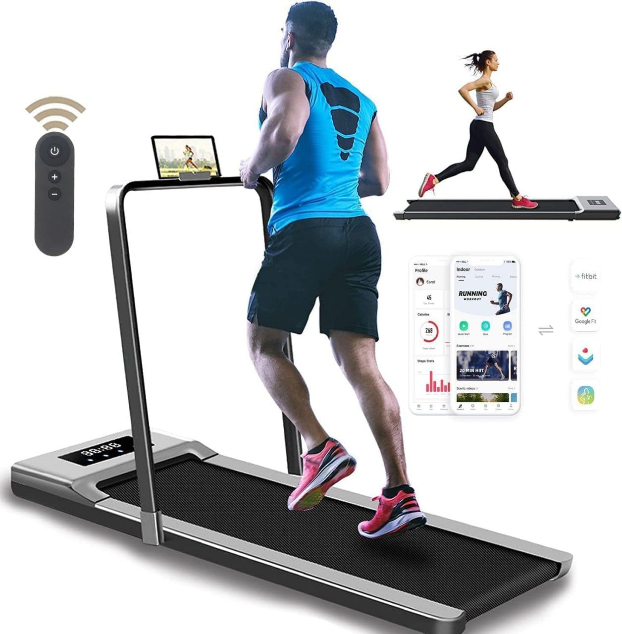 A 8-speed walking pad / treadmill with Foldable handlebars