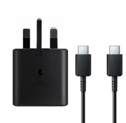 SAMSUNG FAST CHARGER 25 Watts Super Fast Charger with Type C TO C Charging Cable Data CAble For All Type C FOR ALL SAMSUNG PHONES AND ANY OTHER PHONES