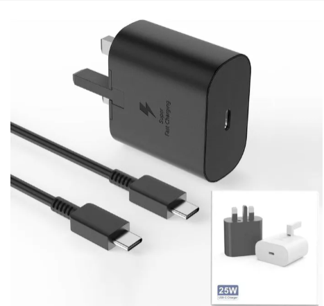 SAMSUNG FAST CHARGER 25 Watts Super Fast Charger with Type C TO C Charging Cable Data CAble For All Type C FOR ALL SAMSUNG PHONES AND ANY OTHER PHONES