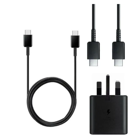SAMSUNG FAST CHARGER 25 Watts Super Fast Charger with Type C TO C Charging Cable Data CAble For All Type C FOR ALL SAMSUNG PHONES AND ANY OTHER PHONES