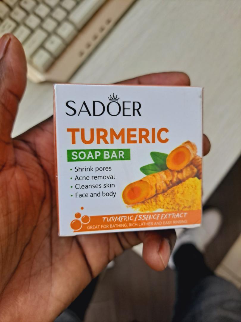 Sadoer/Dr.Dess 2 Pieces Turmeric Soap, Sadoer Tumeric Soap Anti Acnes, Pore Shrinking and Even Dark Spots Like Vitamin C, Deep Cleansing, For Face and Body Moisturizing Soap