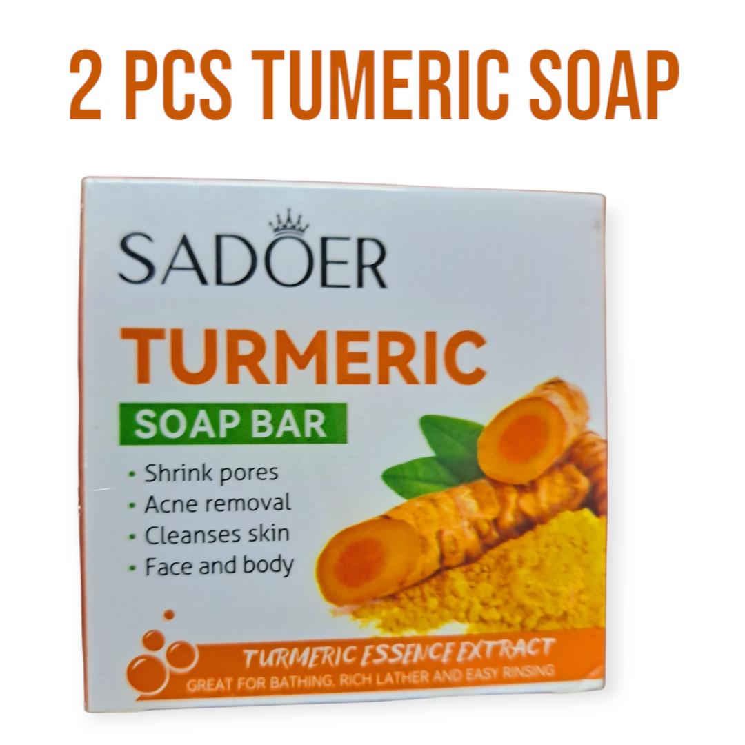 Sadoer/Dr.Dess 2 Pieces Turmeric Soap, Sadoer Tumeric Soap Anti Acnes, Pore Shrinking and Even Dark Spots Like Vitamin C, Deep Cleansing, For Face and Body Moisturizing Soap