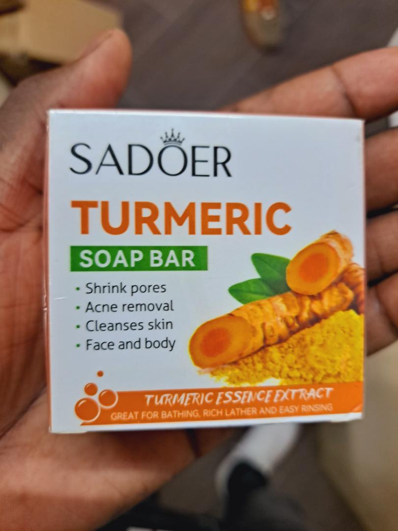 Sadoer/Dr.Dess 2 Pieces Turmeric Soap, Sadoer Tumeric Soap Anti Acnes, Pore Shrinking and Even Dark Spots Like Vitamin C, Deep Cleansing, For Face and Body Moisturizing Soap