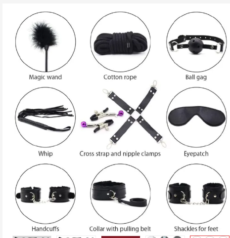 BDSM Sex Bondage Kit for Women: 10 PCS Restraint Leather Set Sex Toy with Sex Blindfold Handcuffs and Ankle Cuffs BDSM Whip Sex Rope, Bondage Restraint Kits for Couples SM Games, Restraint Set 10 pcs