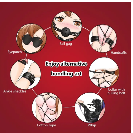 BDSM Sex Bondage Kit for Women: 10 PCS Restraint Leather Set Sex Toy with Sex Blindfold Handcuffs and Ankle Cuffs BDSM Whip Sex Rope, Bondage Restraint Kits for Couples SM Games, Restraint Set 10 pcs