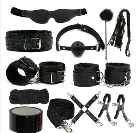 BDSM Sex Bondage Kit for Women: 10 PCS Restraint Leather Set Sex Toy with Sex Blindfold Handcuffs and Ankle Cuffs BDSM Whip Sex Rope, Bondage Restraint Kits for Couples SM Games, Restraint Set 10 pcs