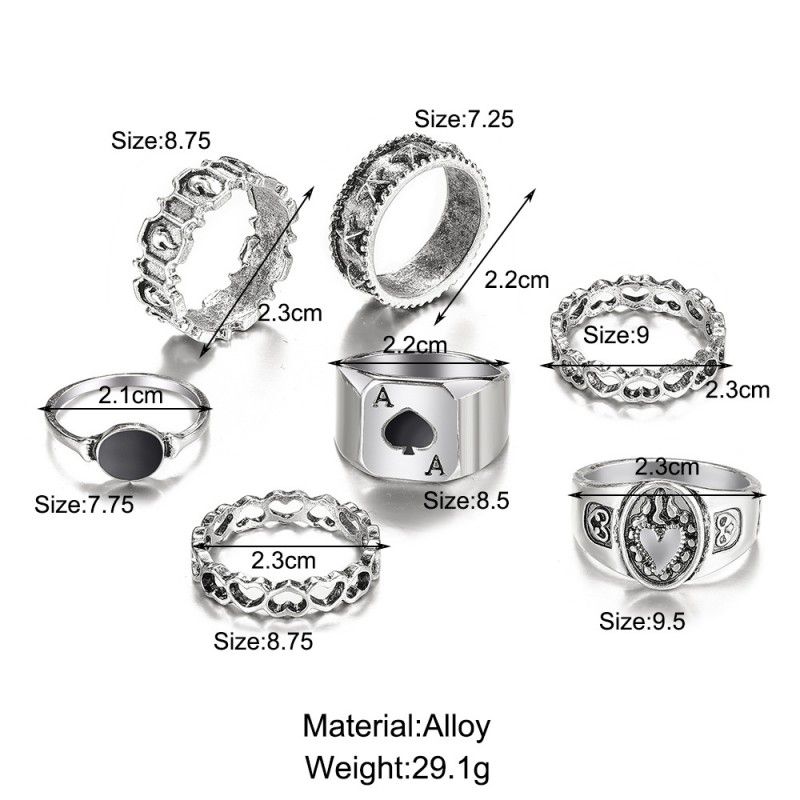 7 Pcs/set Creative Fashion Rings Set For Men And Women Jewelry Simple Atmospheric Dark Vintage Spades Love Ring