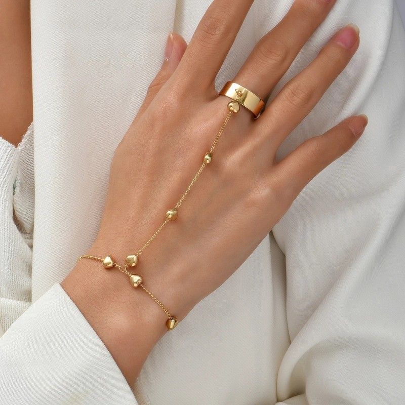 Fashion Ladies Ring Finger Bracelet Love Pendant Finger Chain Jewelry Set For Women