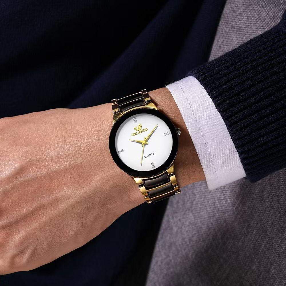 Men's watch set Men's Fashion Business steel band dial Quartz watch Crown beaded bracelet