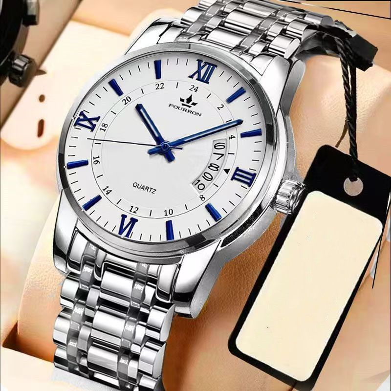 FOURRON Men Watches Top Brand Original Men's Watches Waterproof  Steel Strap Calendar Quartz Business Watch Male Wrist Watch