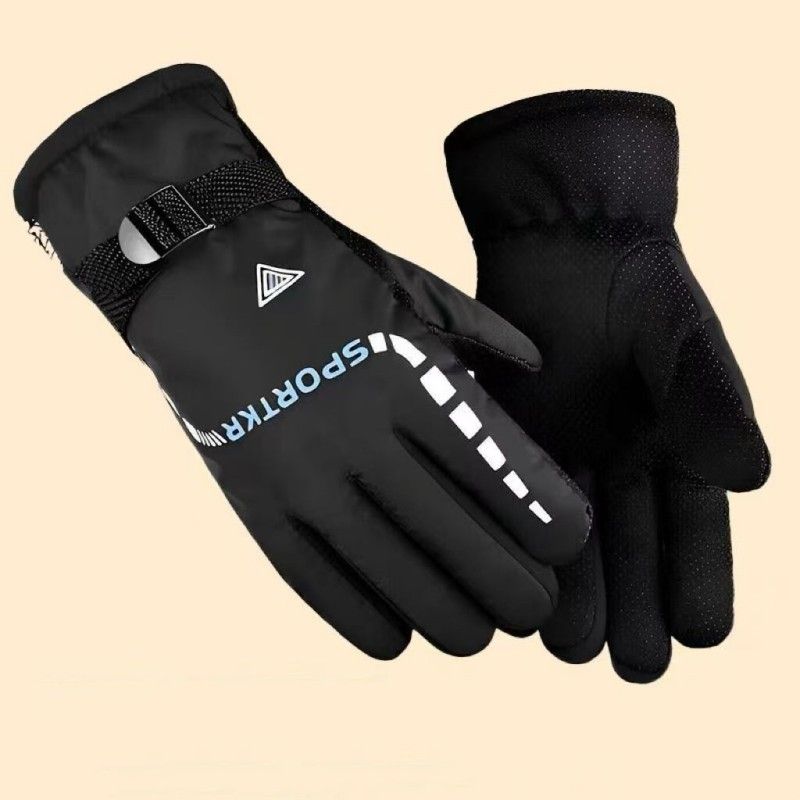 Men's Warm Gloves Outdoor Ski Motorcycle Electric Bike Riding Gloves Riding With Fleece Thickening Black