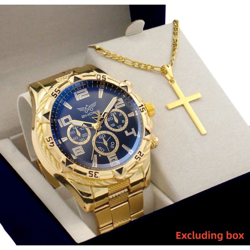 2Pcs/Set Fashion Watch Necklace Set Men Watches Men's Watches Quartz Business Watches  Male Wrist Watch Men Necklace Jewelry