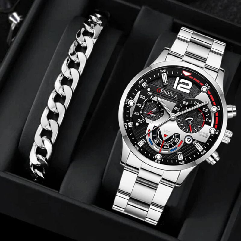 2Pcs/Set Fashion Watch Bracelet Set Men Watches Men's Watches Quartz Business Watches  Male Wrist Watch Men Bracelet Jewelry