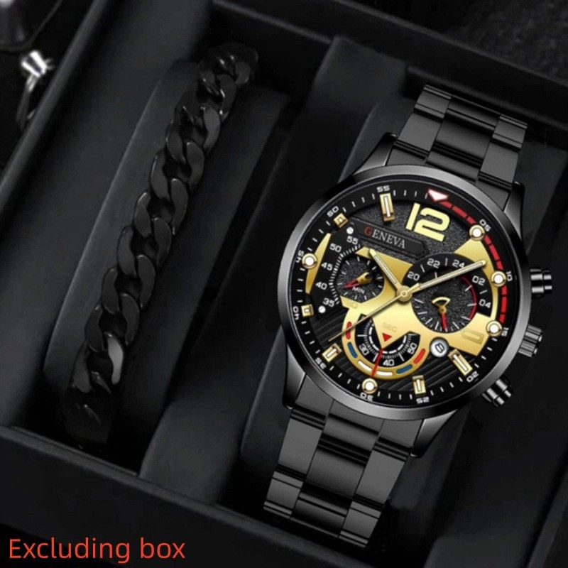 2Pcs/Set Fashion Watch Bracelet Set Men Watches Men's Watches Quartz Business Watches  Male Wrist Watch Men Bracelet Jewelry