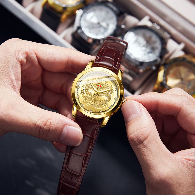 Fashion Men Watches Quartz Business Watches Male Wrist Watch Dragon shaped Leather Strap Watch