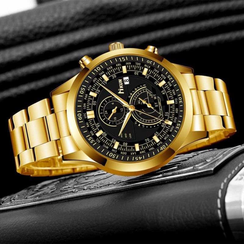 3Pcs/set  Watch Bracelet Necklace Set Fashionable Trendy Business Men's Versatile Steel Strap Quartz Watches Bracelet Lion Necklace Male Wrist Watch